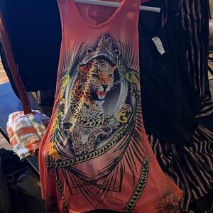 Leopard Print Coral Swim Coverup